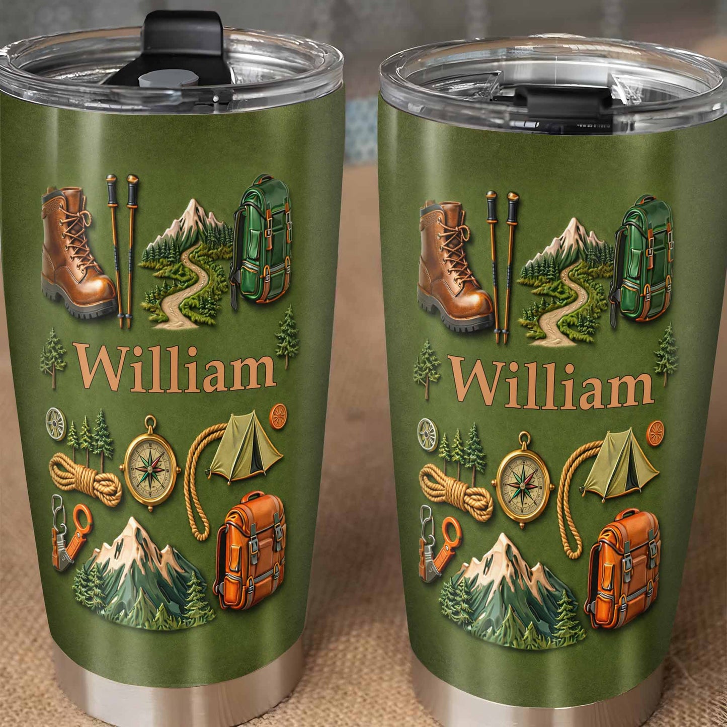 To [Name], Boots, Compass, Mountains, Tent, Backpack