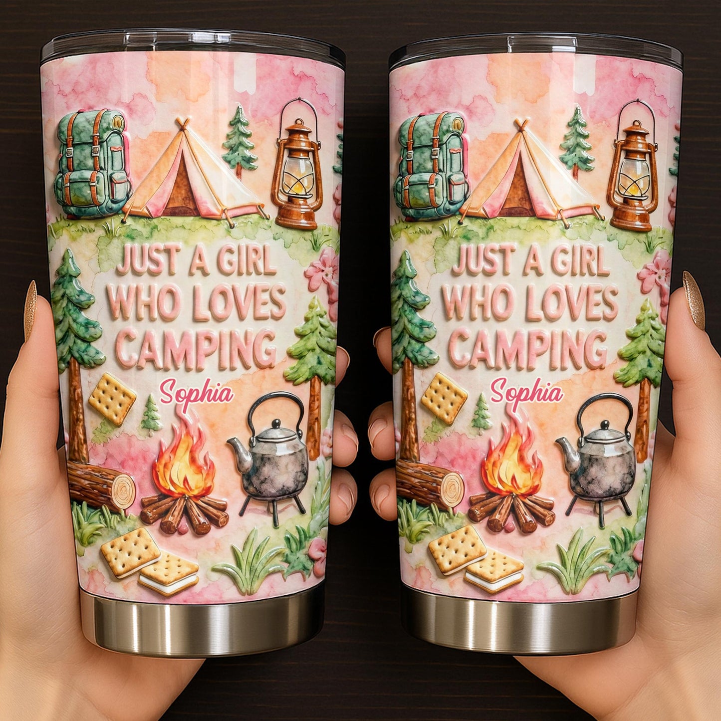 Just A Girl Who Loves Camping With Tent And Fire