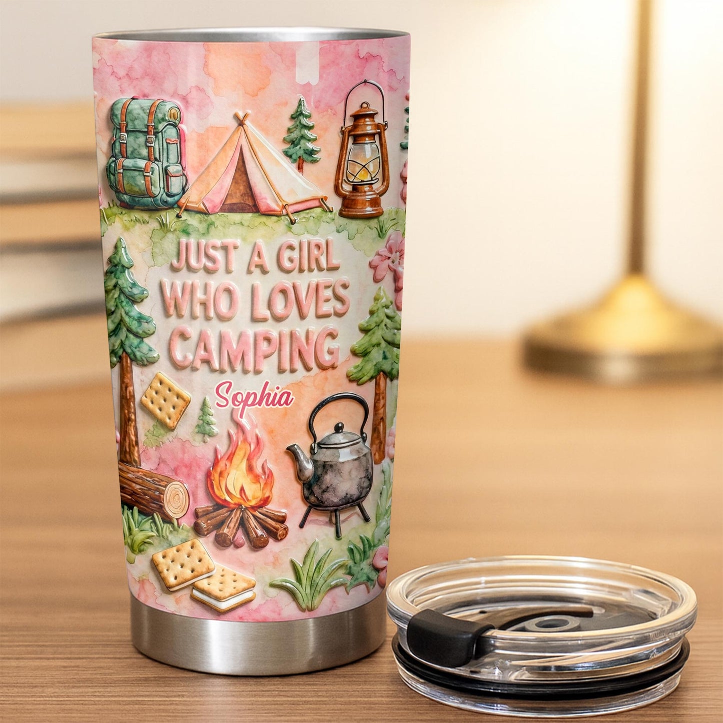 Just A Girl Who Loves Camping With Tent And Fire