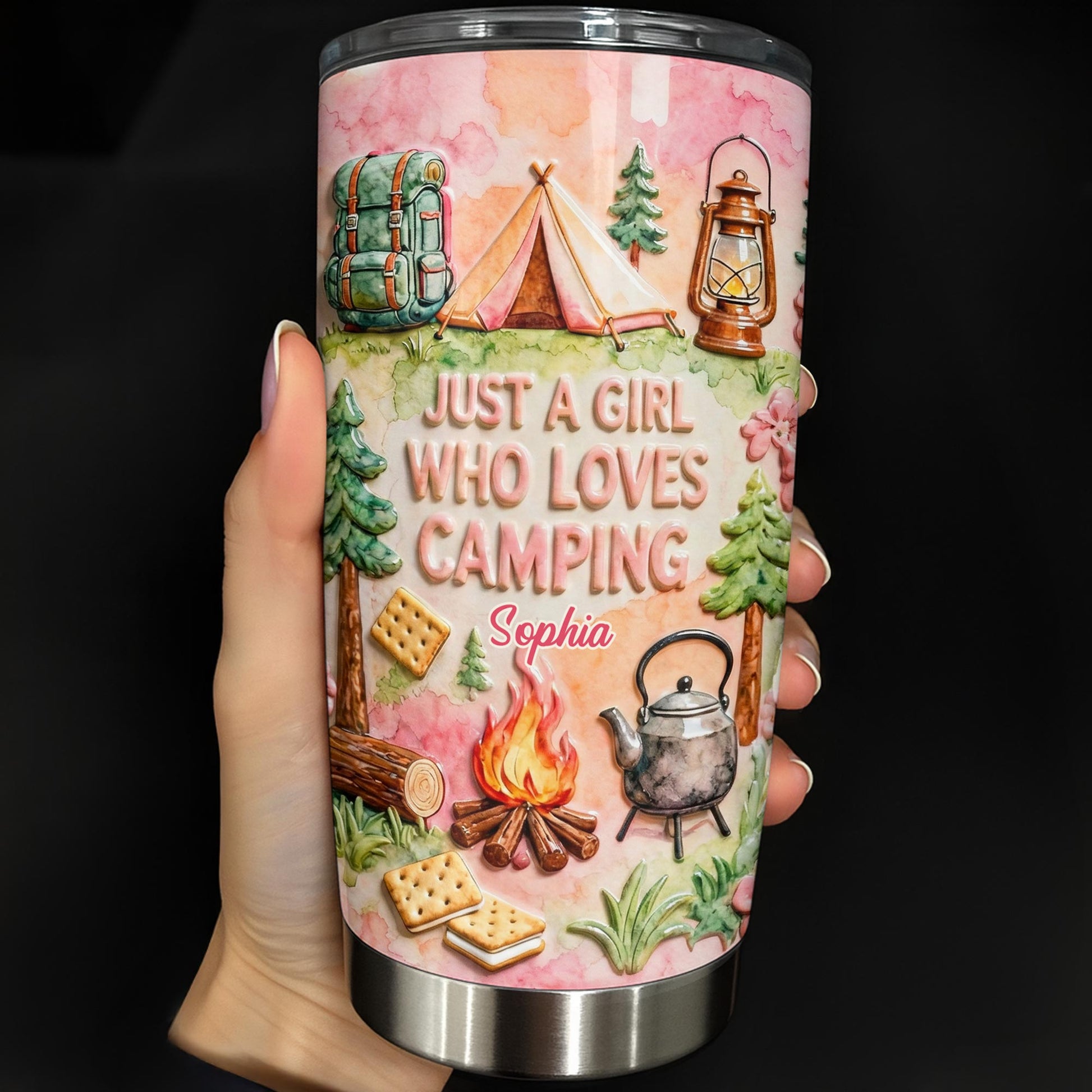 Just A Girl Who Loves Camping With Tent And Fire