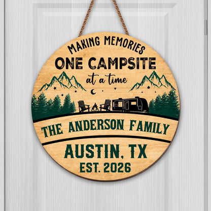 Making Memories One Campsite At A Time Camper Mountains And Trees - Personalized Custom Shaped Wood Sign - CAMP038_WSIGN