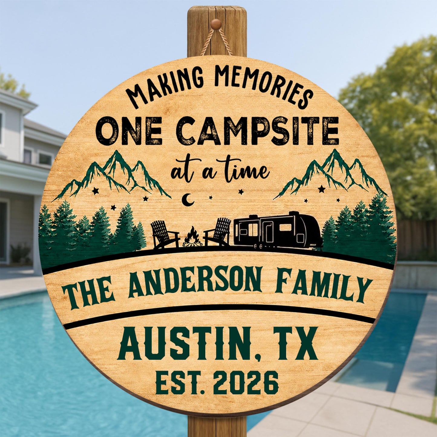Making Memories One Campsite At A Time Camper Mountains And Trees - Personalized Custom Shaped Wood Sign - CAMP038_WSIGN