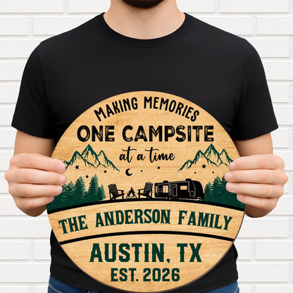 Making Memories One Campsite At A Time Camper Mountains And Trees - Personalized Custom Shaped Wood Sign - CAMP038_WSIGN
