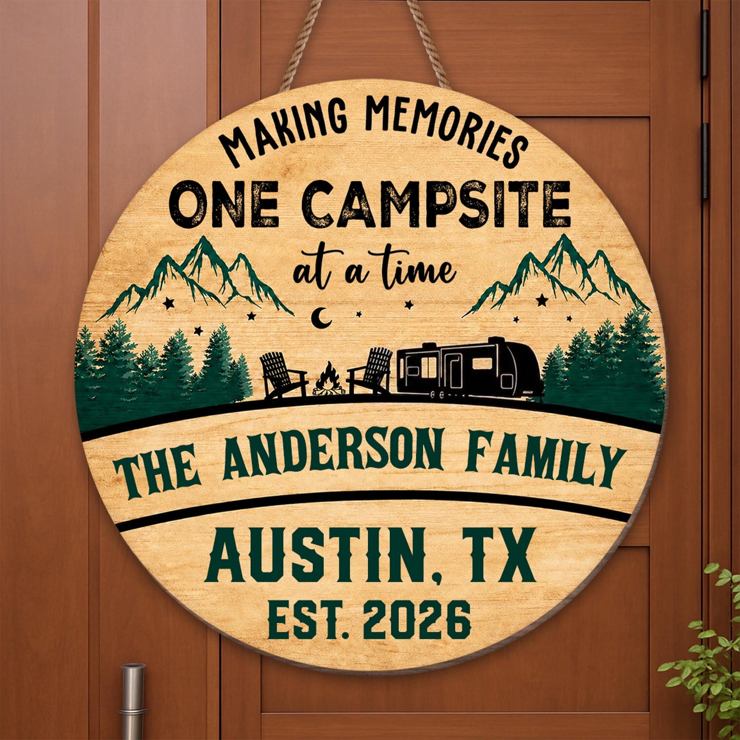 Making Memories One Campsite At A Time Camper Mountains And Trees - Personalized Custom Shaped Wood Sign - CAMP038_WSIGN
