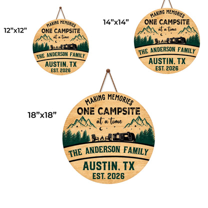 Making Memories One Campsite At A Time Camper Mountains And Trees - Personalized Custom Shaped Wood Sign - CAMP038_WSIGN