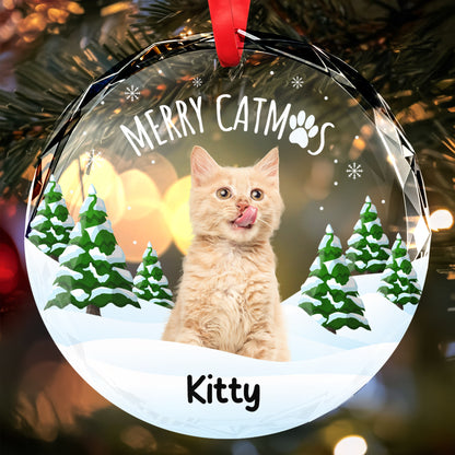 Merry Catmas Custom Glass Ornament