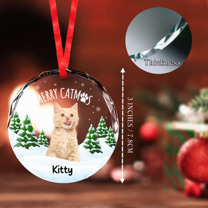 Merry Catmas Custom Glass Ornament