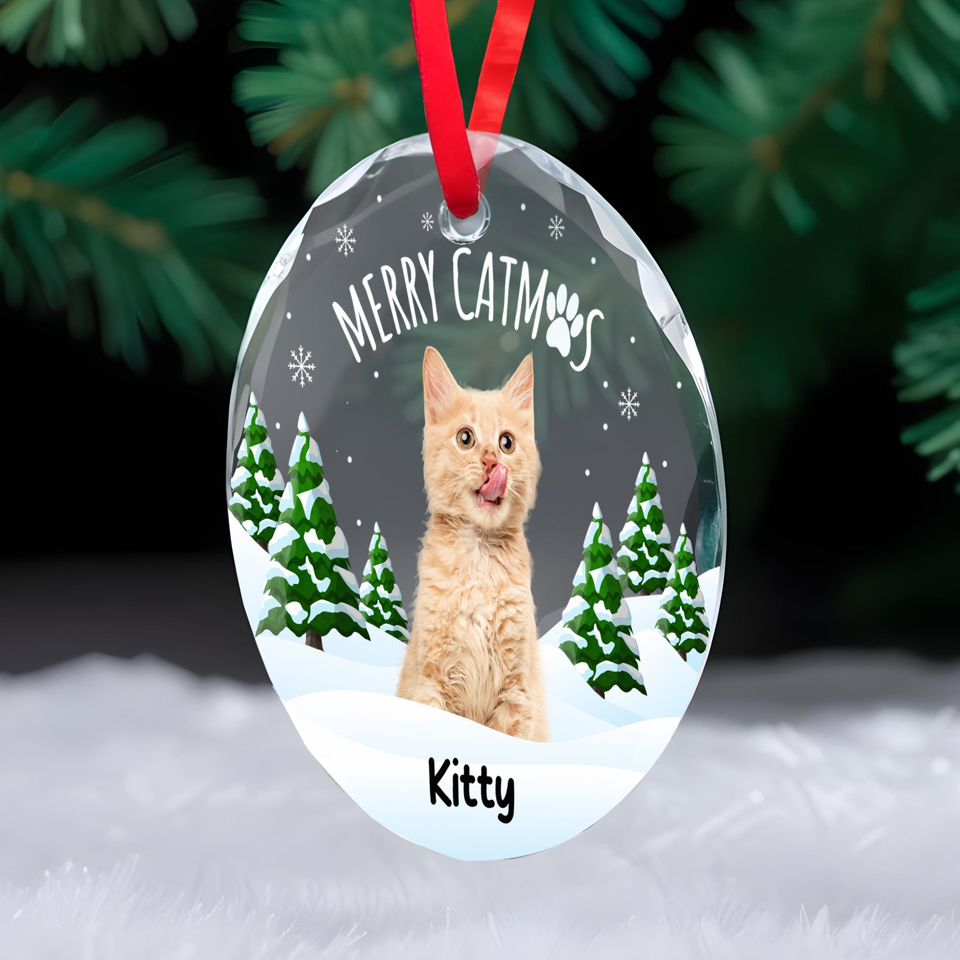 Merry Catmas Custom Glass Ornament