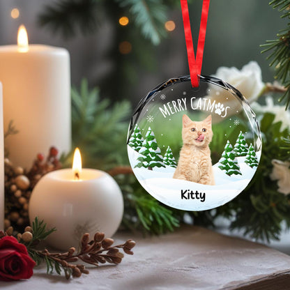 Merry Catmas Custom Glass Ornament