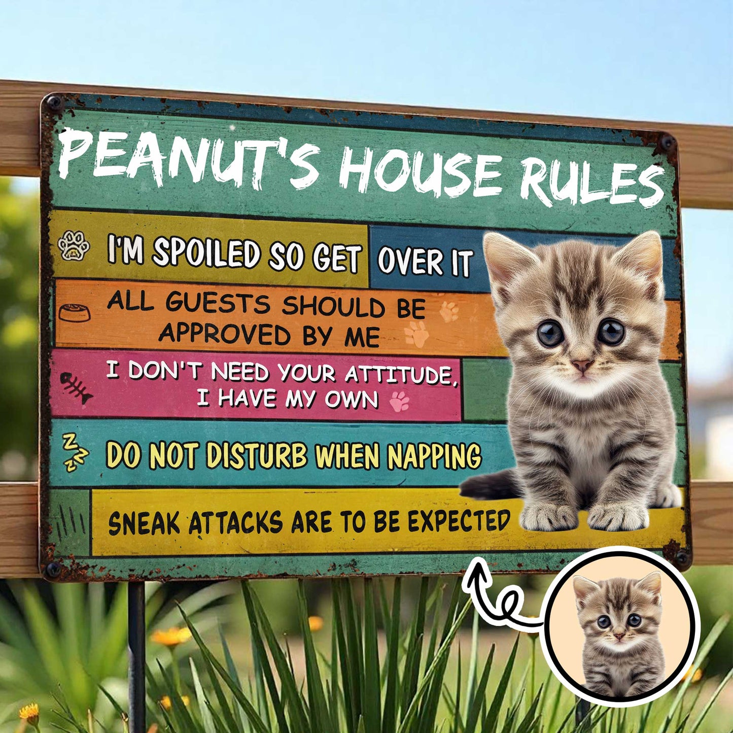 Peanut's House Rules, Kitten And Paw Print Decor