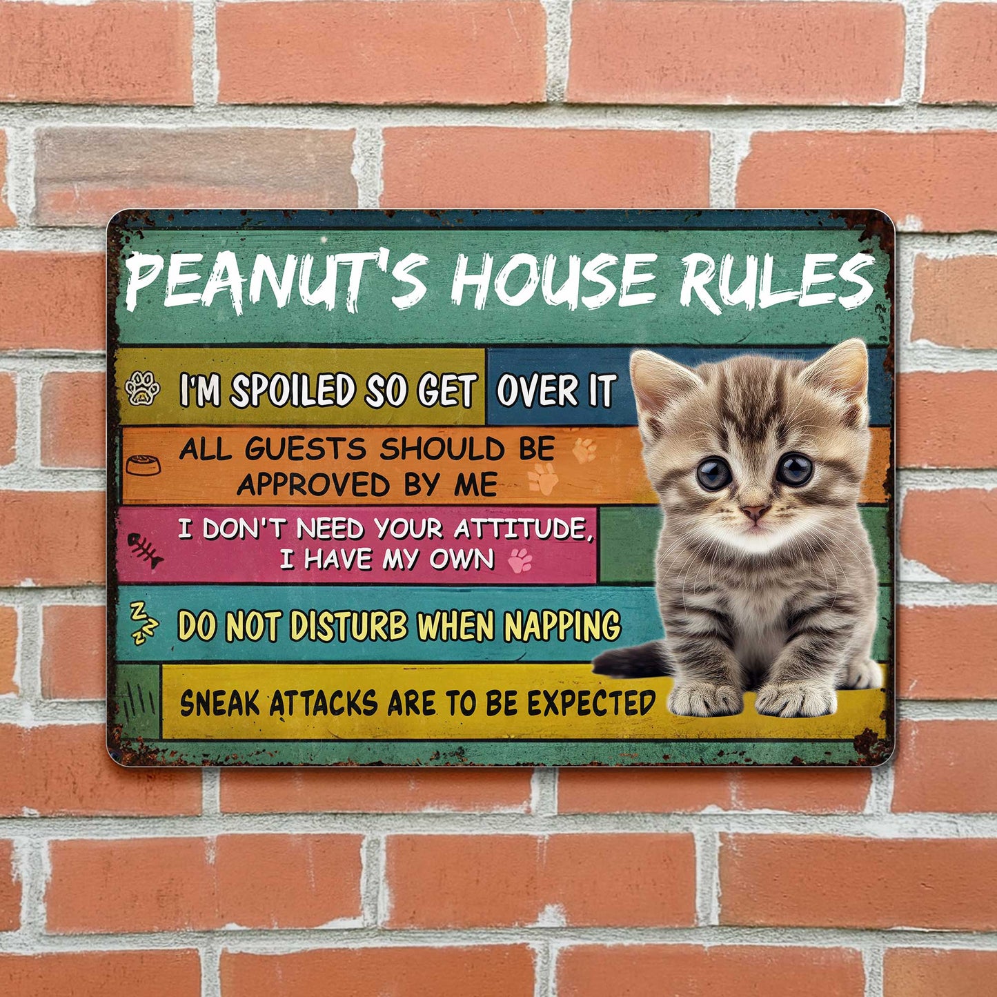 Peanut's House Rules, Kitten And Paw Print Decor