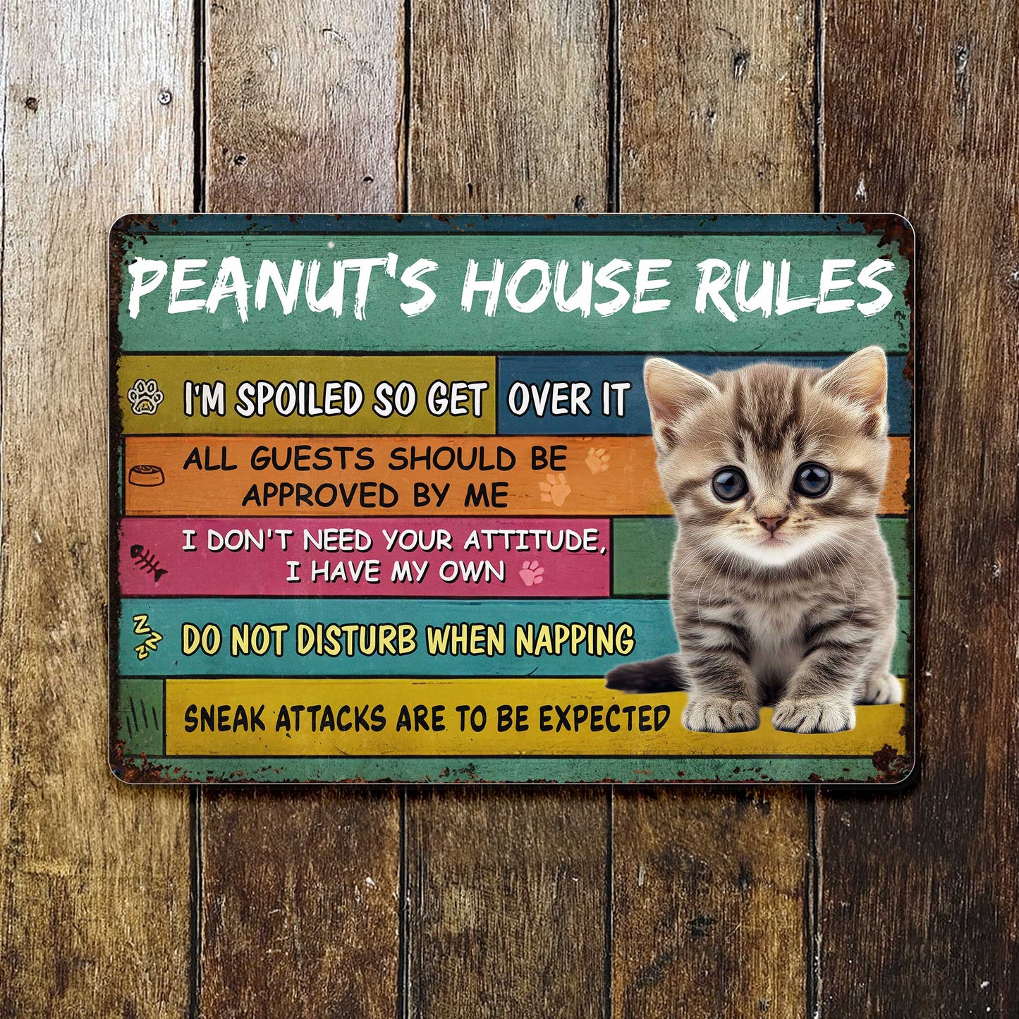 Peanut's House Rules, Kitten And Paw Print Decor