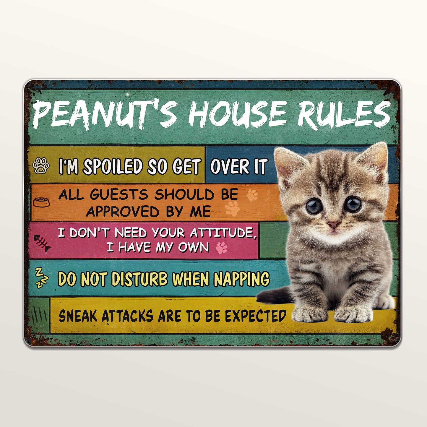 Peanut's House Rules, Kitten And Paw Print Decor