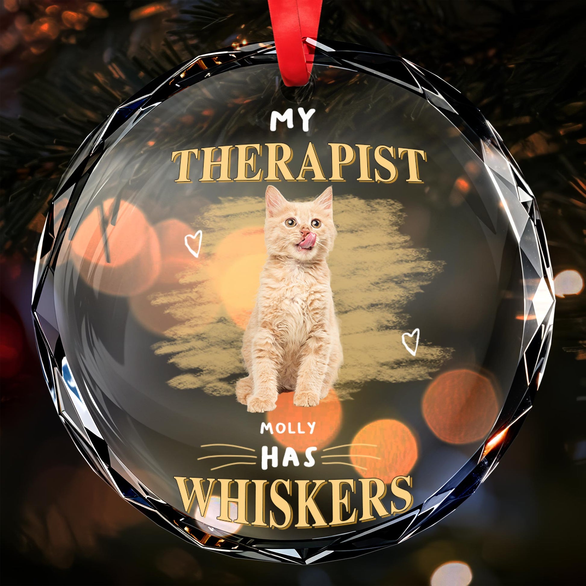 My Therapist Has Whiskers Circle Glass Ornament