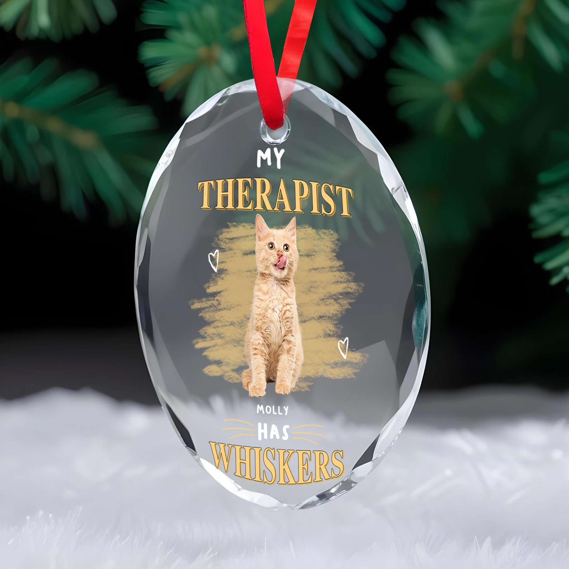 My Therapist Has Whiskers Circle Glass Ornament