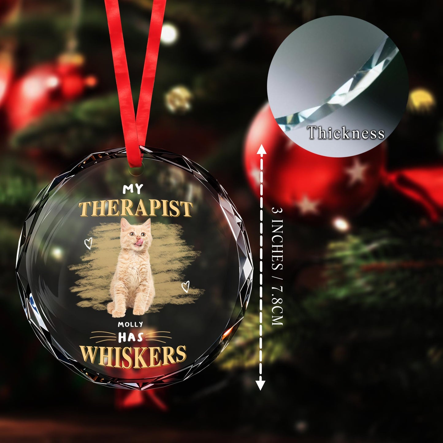 My Therapist Has Whiskers Circle Glass Ornament