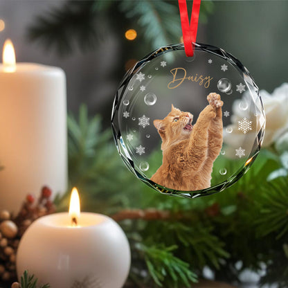 Celebrate Your Pet's Joyful Spirit - Personalized Custom Circle Glass Ornament - CAT010_CGOR