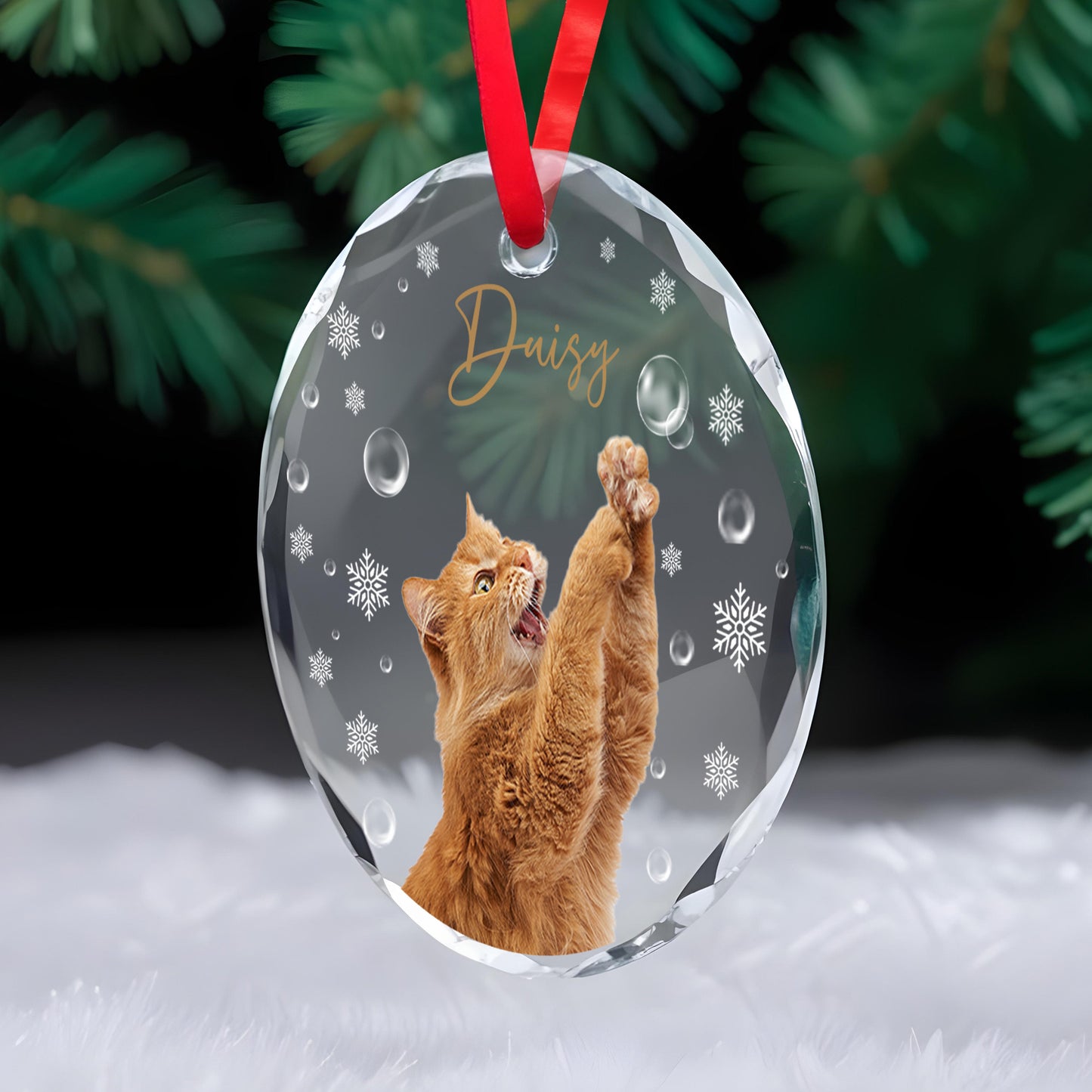 Celebrate Your Pet's Joyful Spirit - Personalized Custom Circle Glass Ornament - CAT010_CGOR