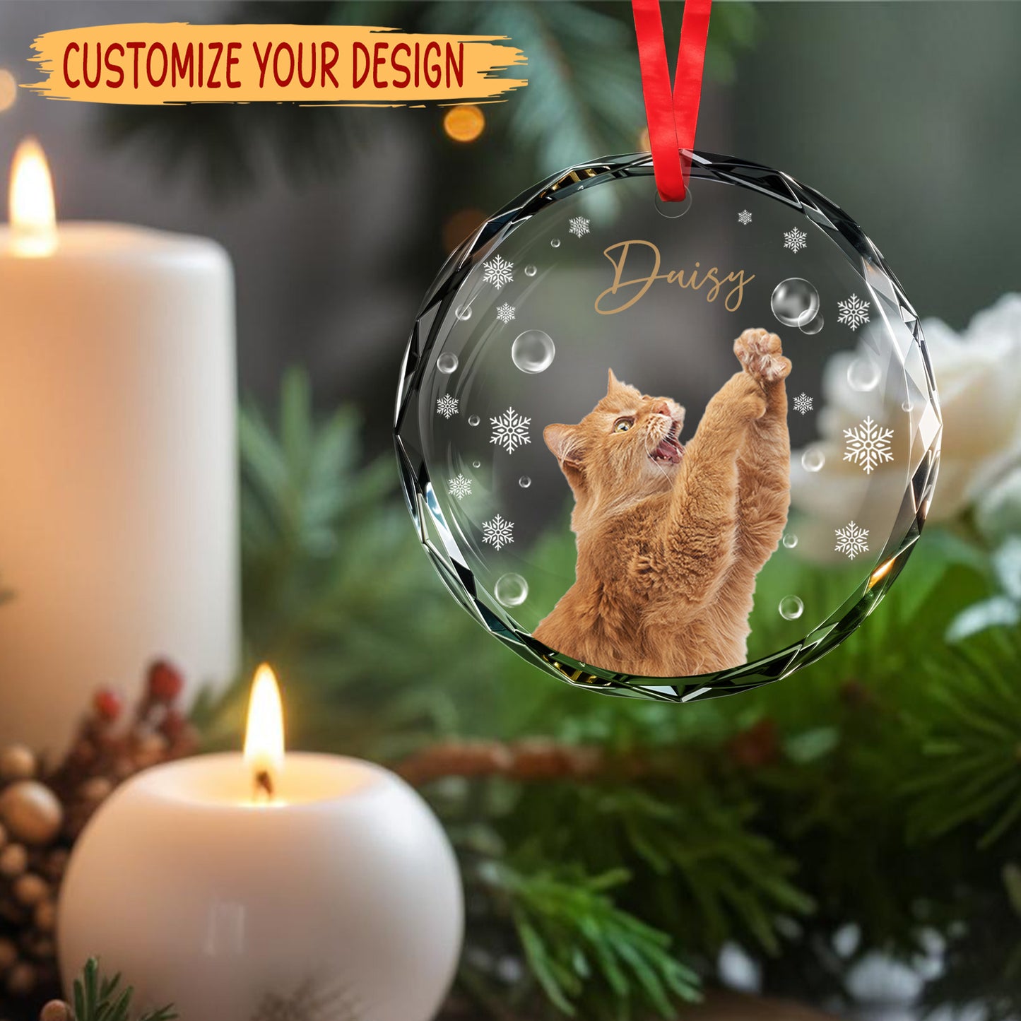 Celebrate Your Pet's Joyful Spirit - Personalized Custom Circle Glass Ornament - CAT010_CGOR