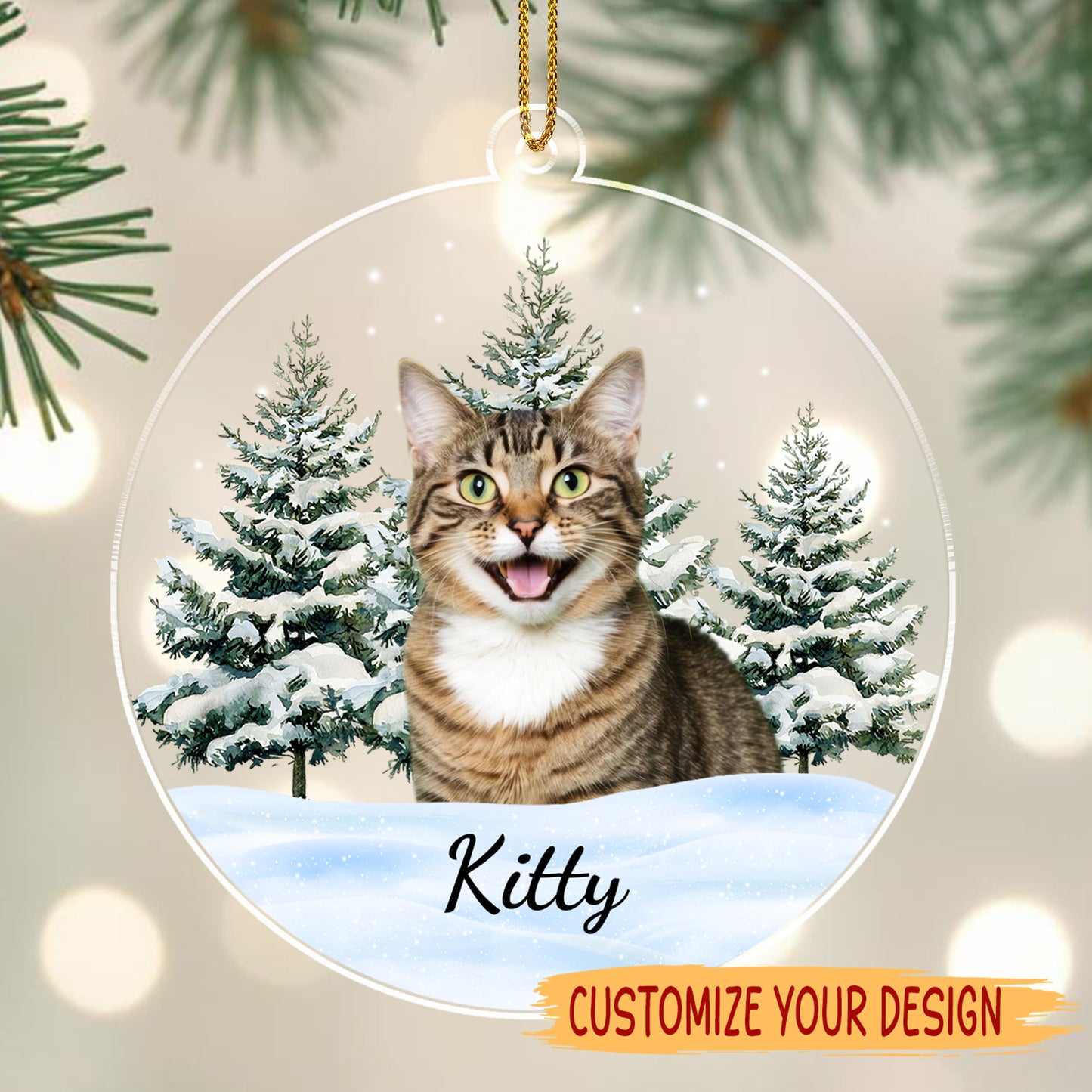 A Winter Wonderland With Your Beloved Pet - Personalized Custom Acrylic Ornament, Christmas Gift - CAT011_ACO