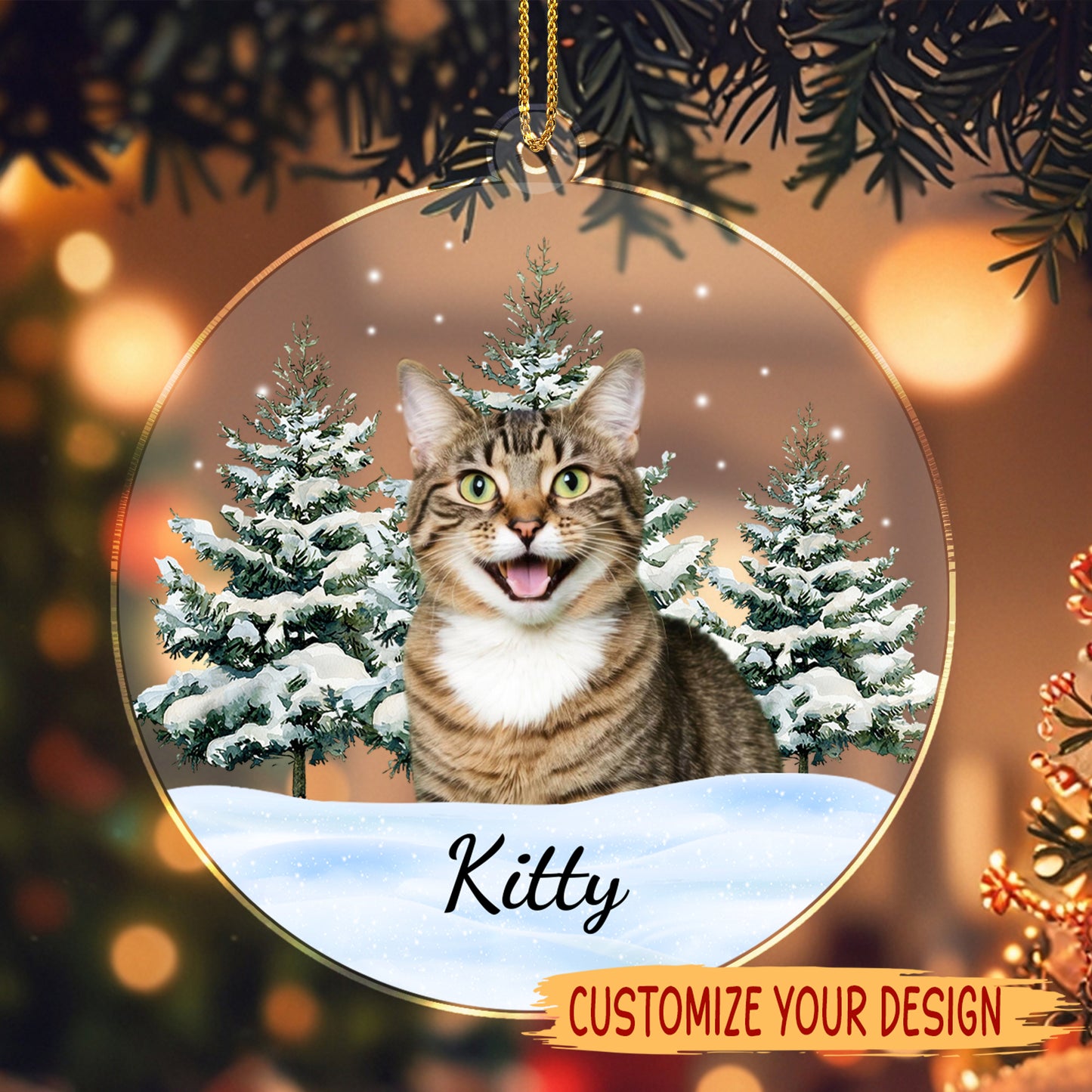 A Winter Wonderland With Your Beloved Pet - Personalized Custom Acrylic Ornament, Christmas Gift - CAT011_ACO