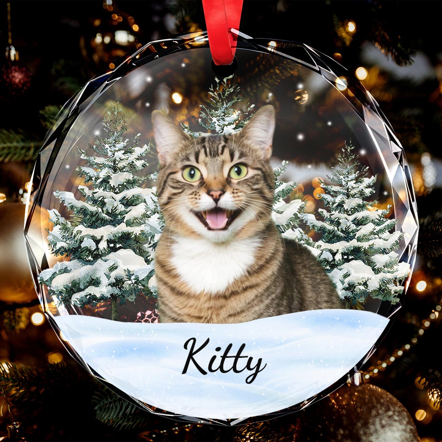 Cherish Your Furry Friends This Season - Personalized Custom Circle Glass Ornament - CAT011_CGOR