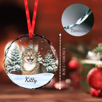 Cherish Your Furry Friends This Season - Personalized Custom Circle Glass Ornament - CAT011_CGOR