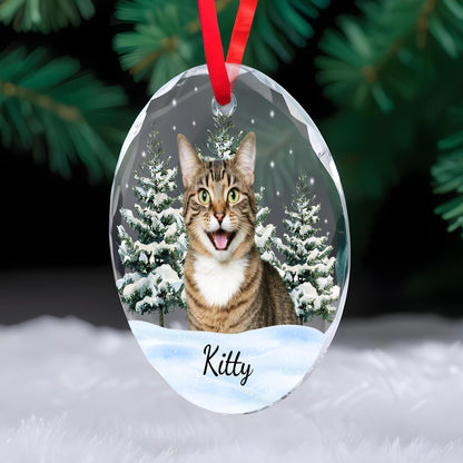 Cherish Your Furry Friends This Season - Personalized Custom Circle Glass Ornament - CAT011_CGOR