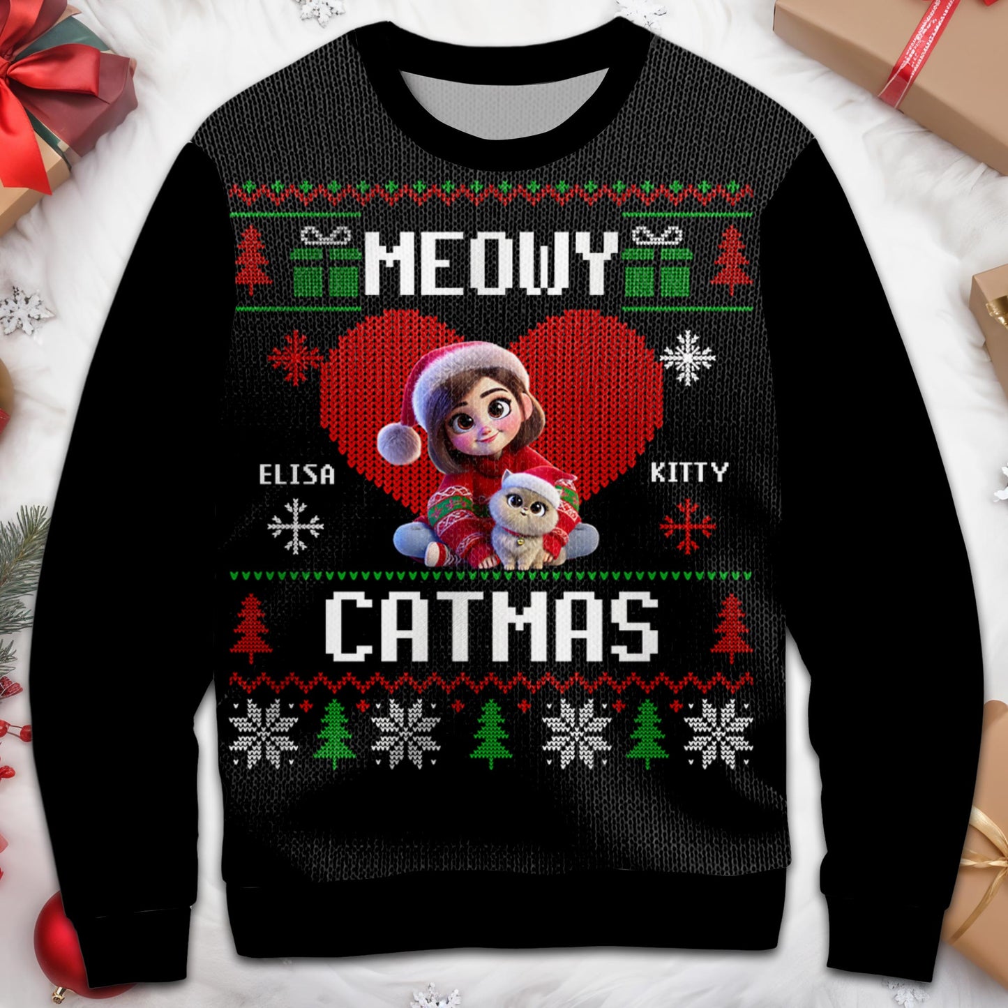 Meowy Catmas Girl And Cat Christmas Celebration