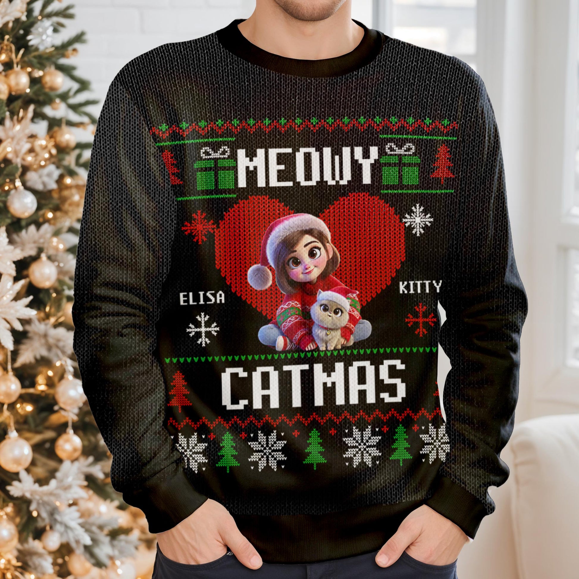 Meowy Catmas Girl And Cat Christmas Celebration