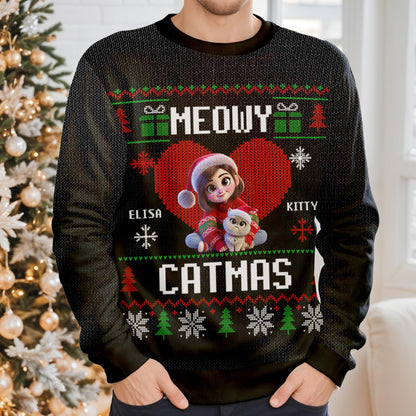 Meowy Catmas Girl And Cat Christmas Celebration