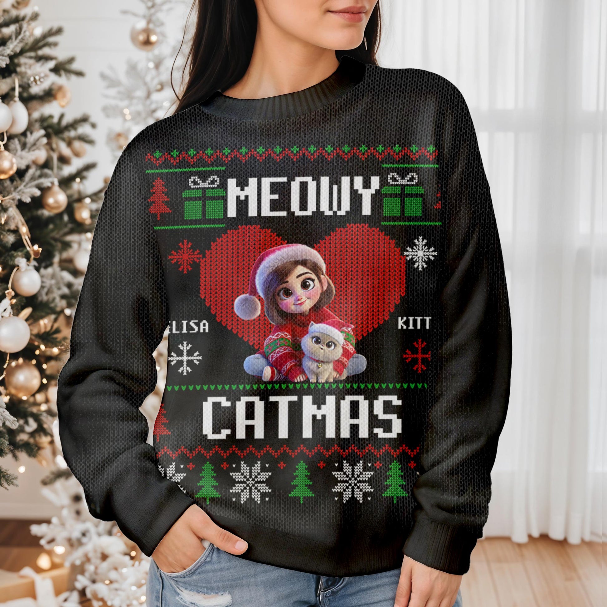 Meowy Catmas Girl And Cat Christmas Celebration