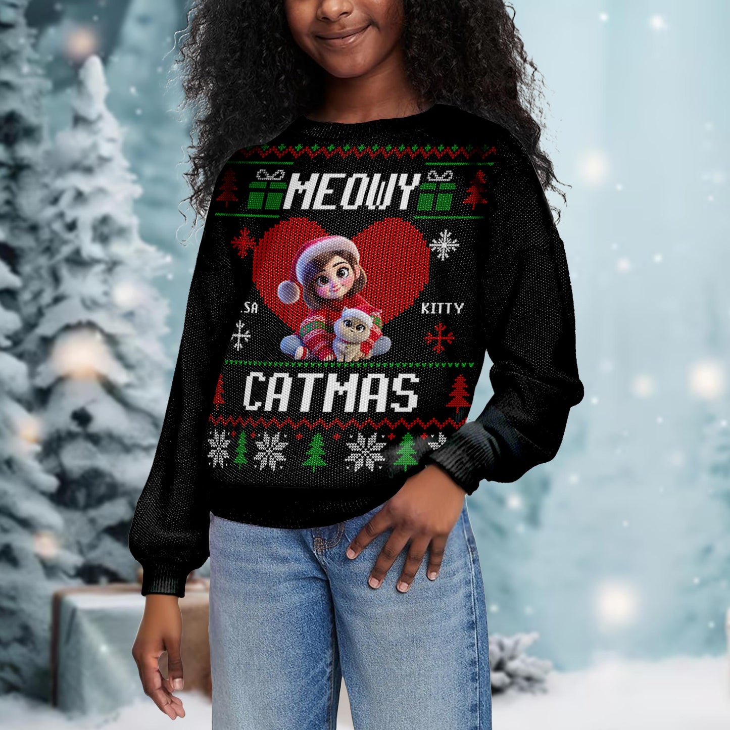 Meowy Catmas Girl And Cat Christmas Celebration