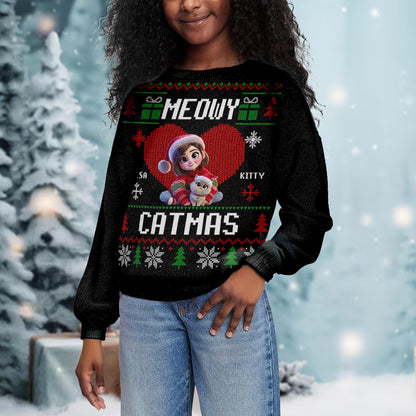 Meowy Catmas Girl And Cat Christmas Celebration