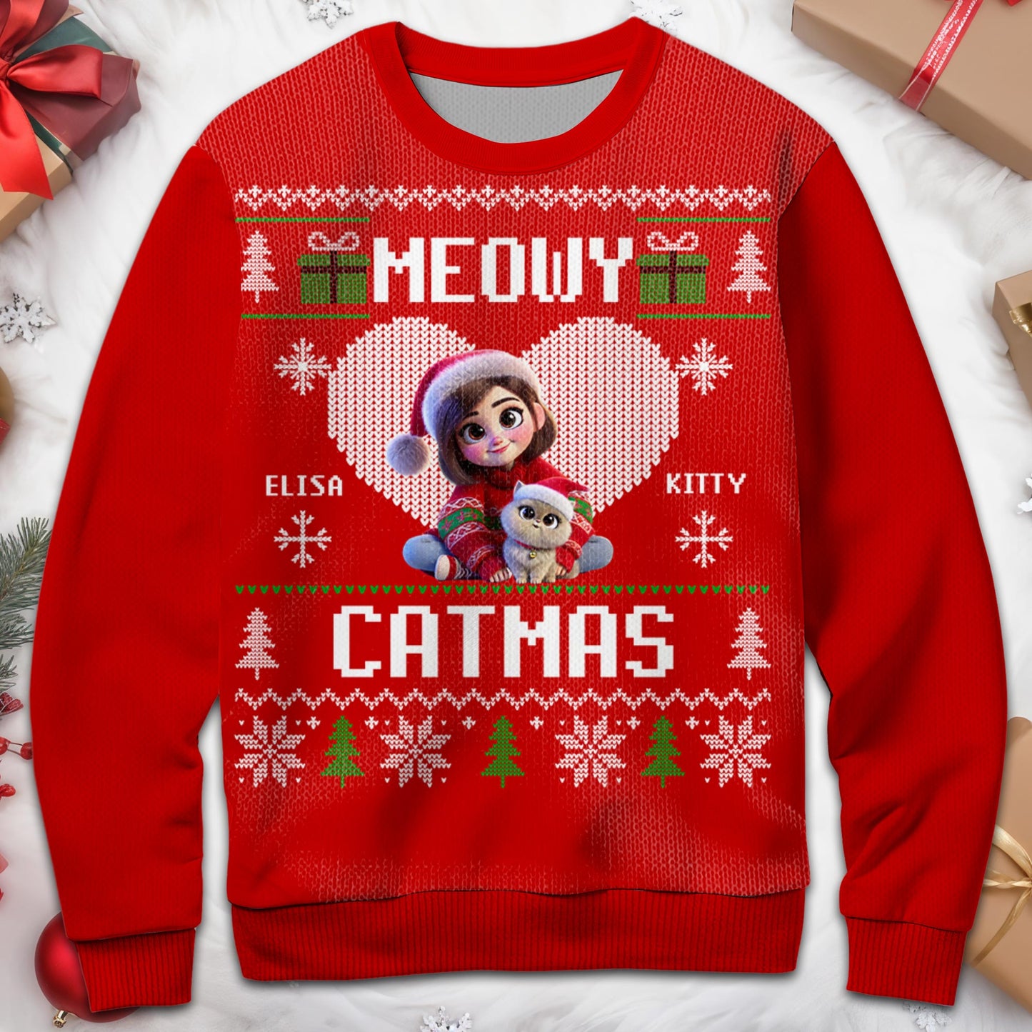 Meowy Catmas Girl And Cat Christmas Celebration