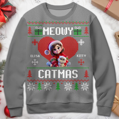 Meowy Catmas Girl And Cat Christmas Celebration