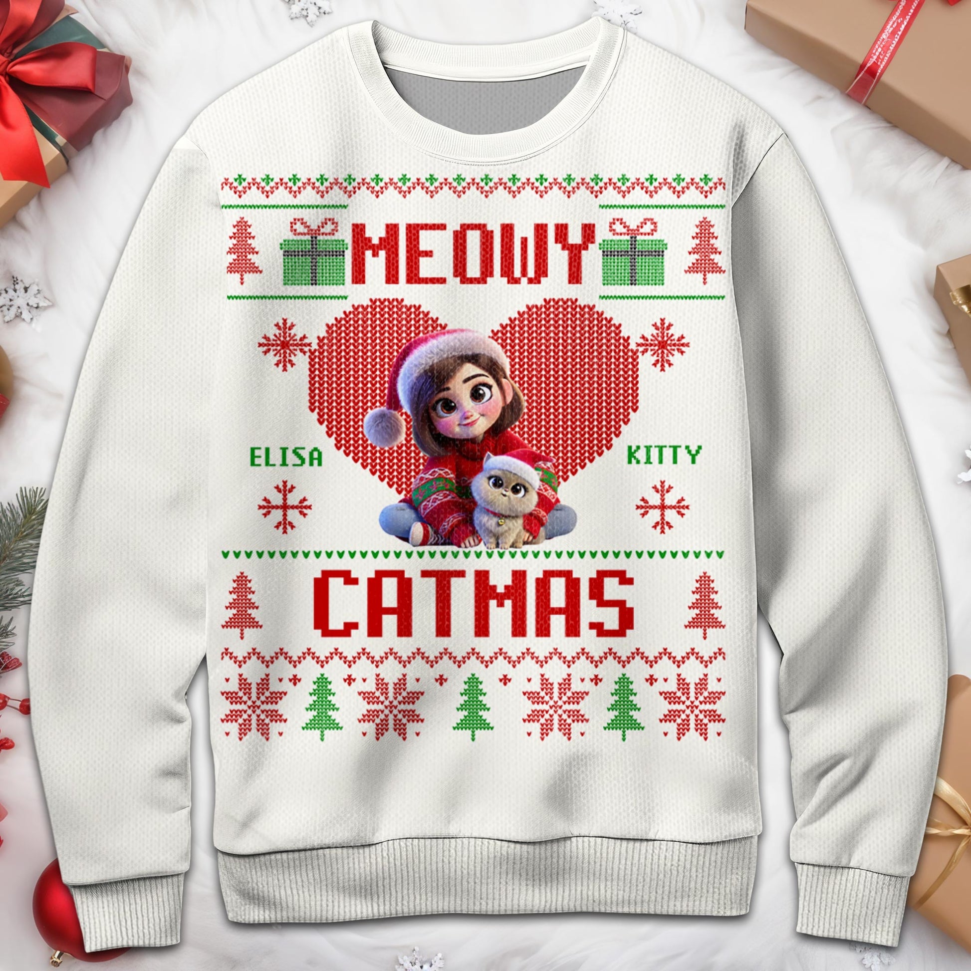 Meowy Catmas Girl And Cat Christmas Celebration