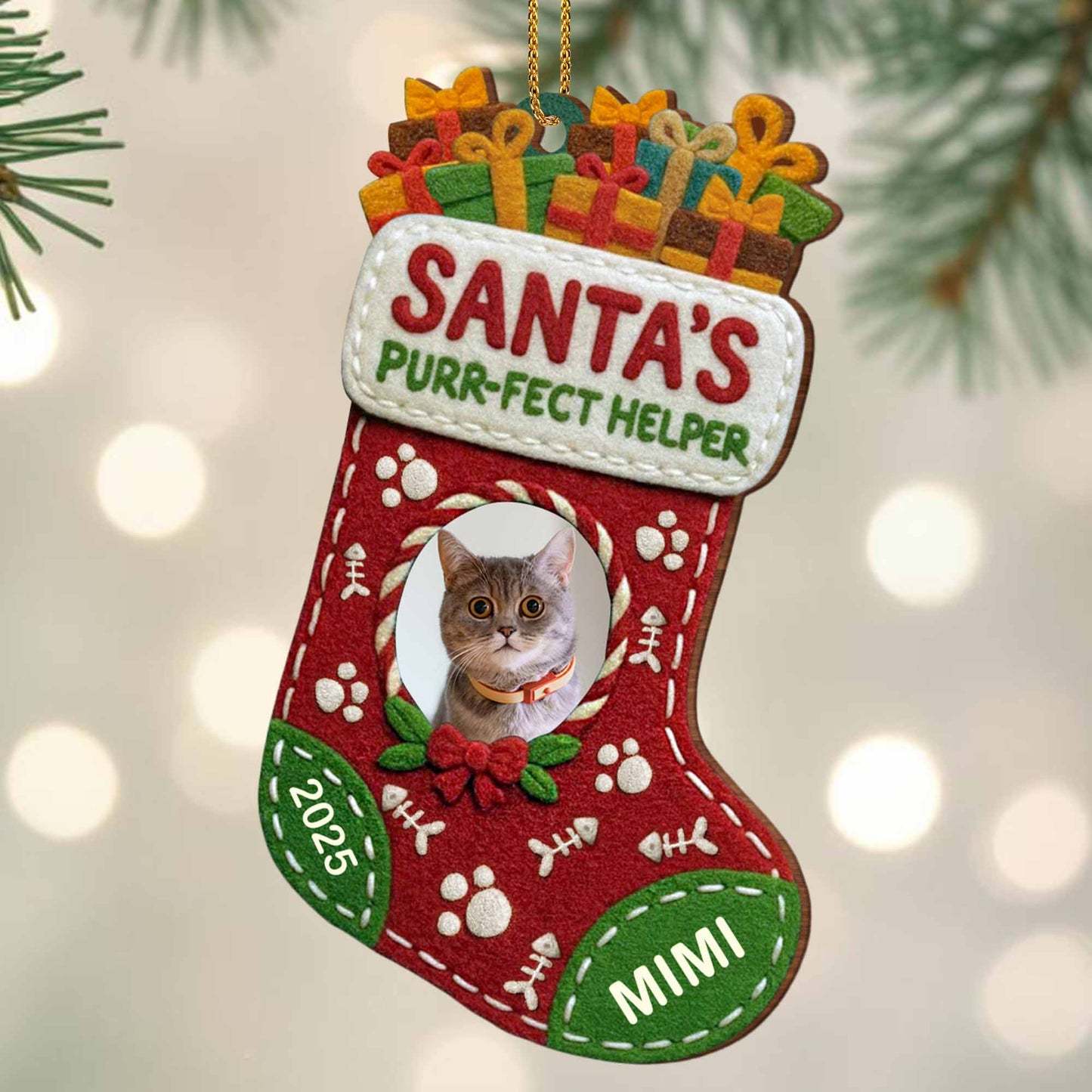 Santa's Purr-Fect Helper Cat Christmas Stocking
