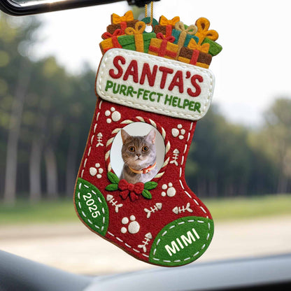 Santa's Purr-Fect Helper Cat Christmas Stocking