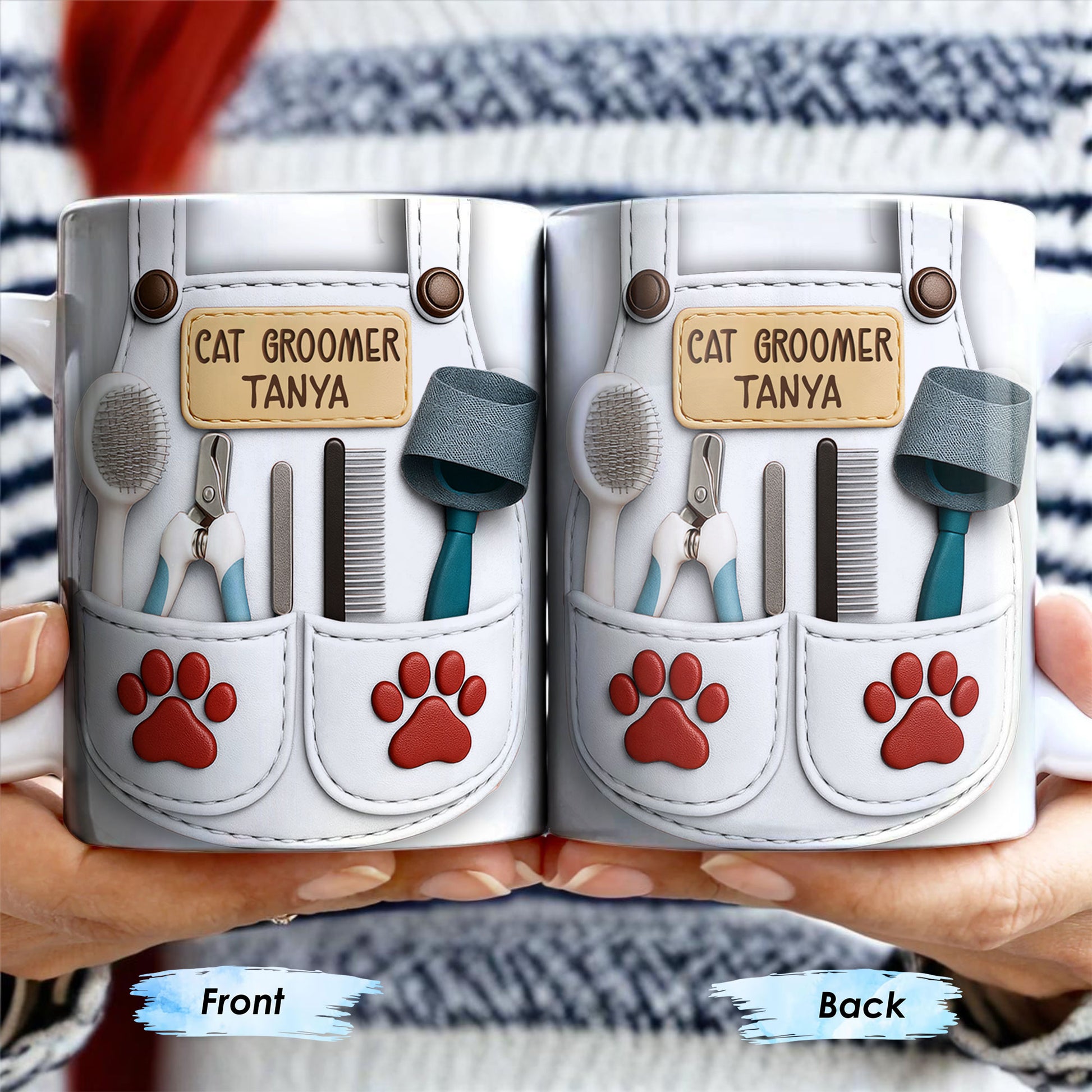 Customizable Cat Groomer Gear Design With Paw Prints And Tools