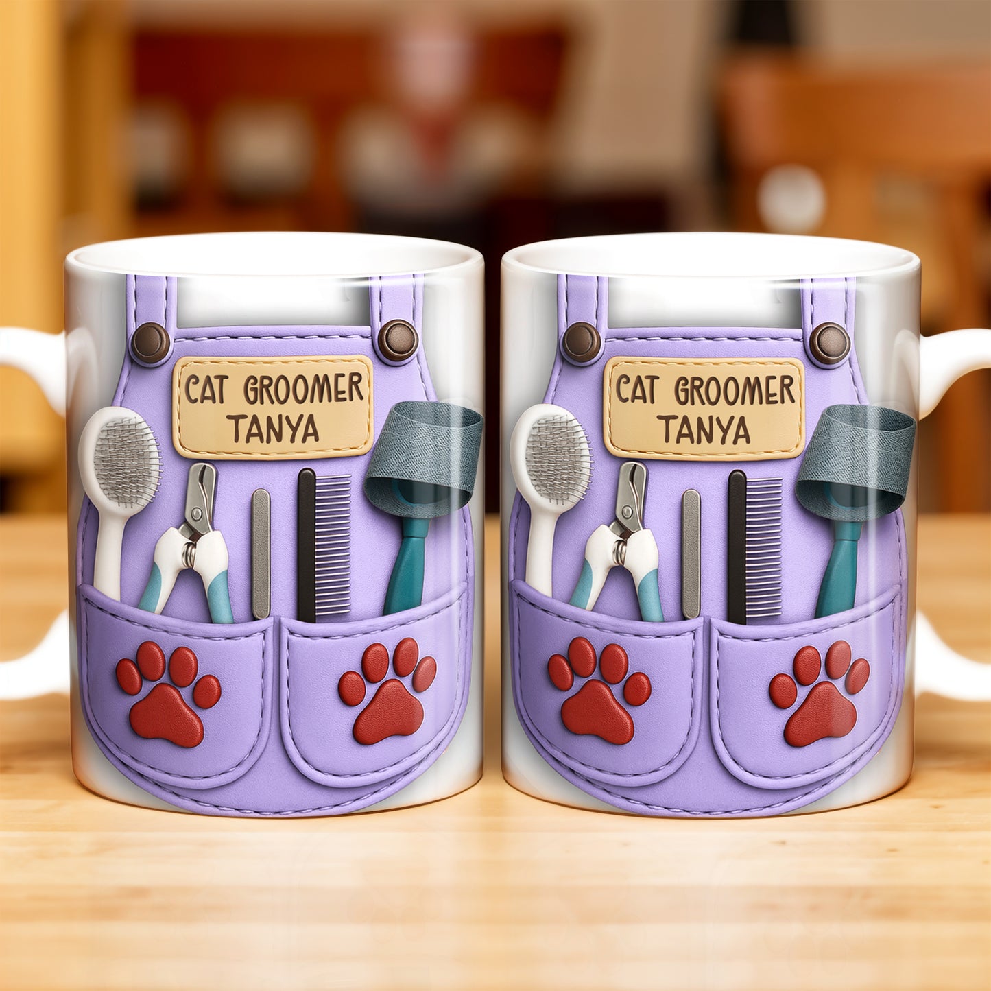 Customizable Cat Groomer Gear Design With Paw Prints And Tools