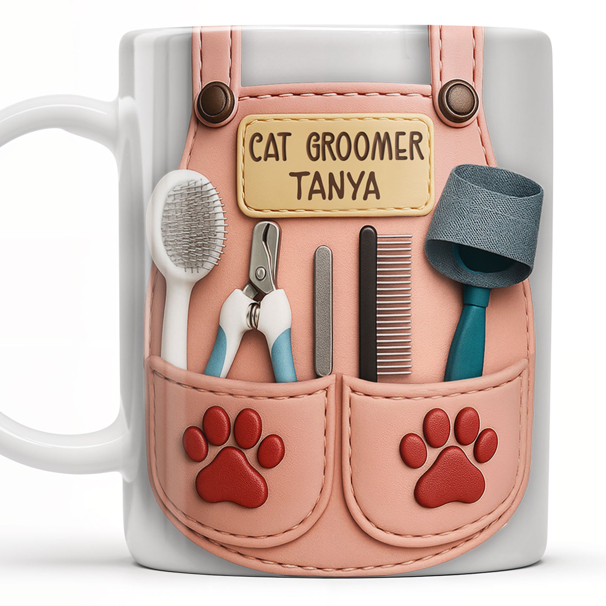 Customizable Cat Groomer Gear Design With Paw Prints And Tools