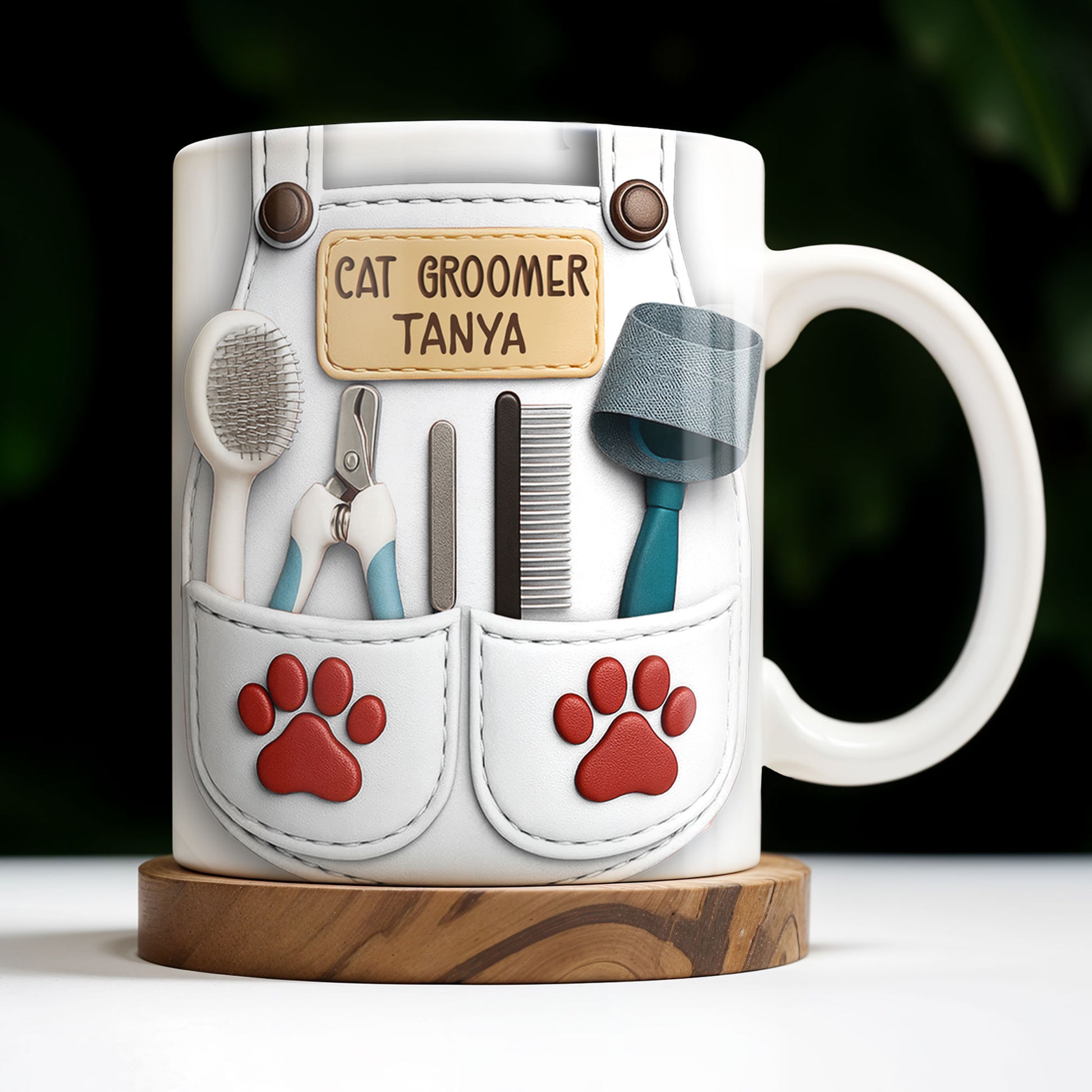 Customizable Cat Groomer Gear Design With Paw Prints And Tools