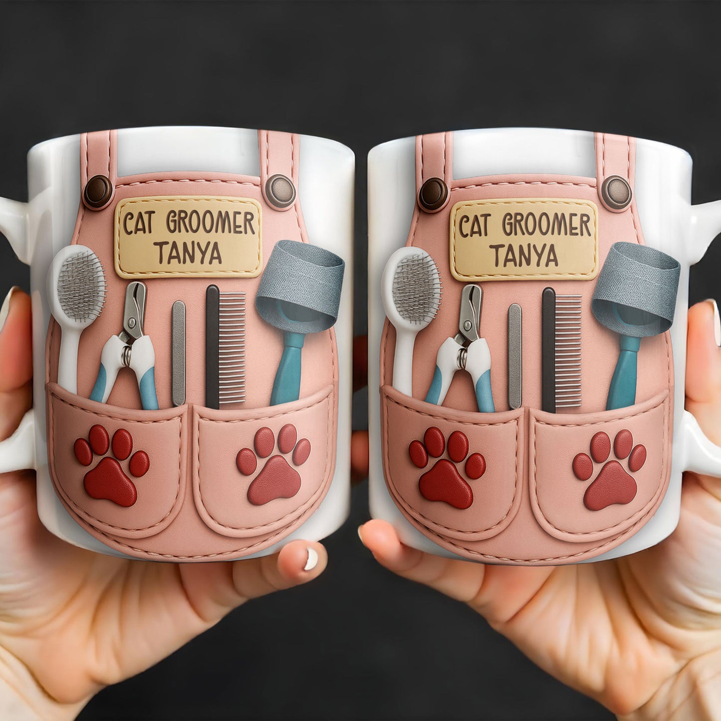 Customizable Cat Groomer Gear Design With Paw Prints And Tools