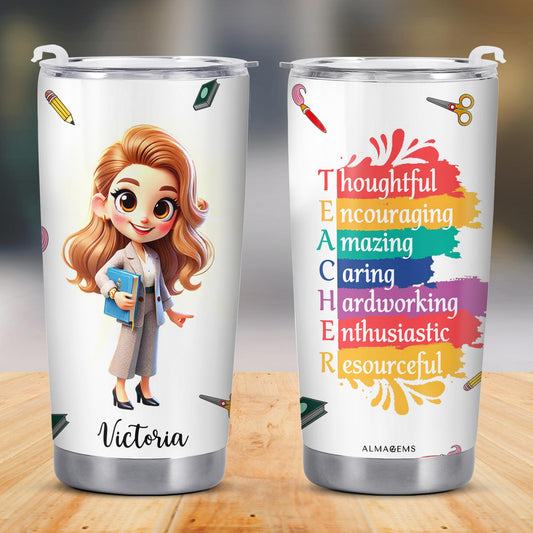 Thoughtful Teacher Tumbler With Paint Splashes and Education Symbols