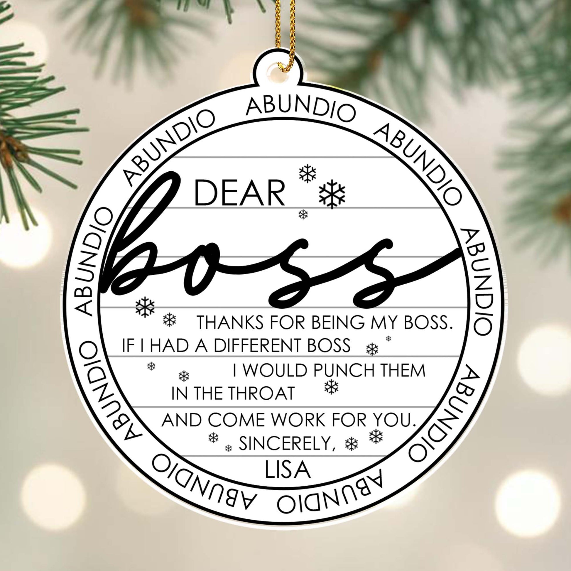 Thanks For Being My Boss Appreciation Ornament