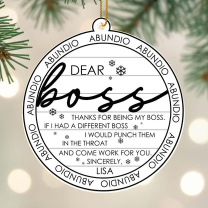 Thanks For Being My Boss Appreciation Ornament