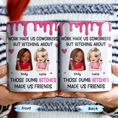 Work Made Us Coworkers, Cartoon Portraits And Wine Glass