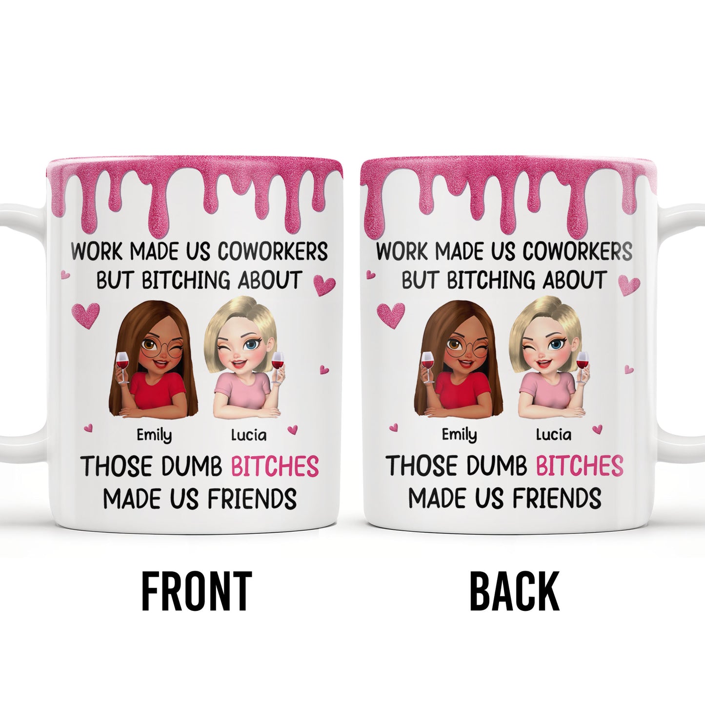 Work Made Us Coworkers, Cartoon Portraits And Wine Glass