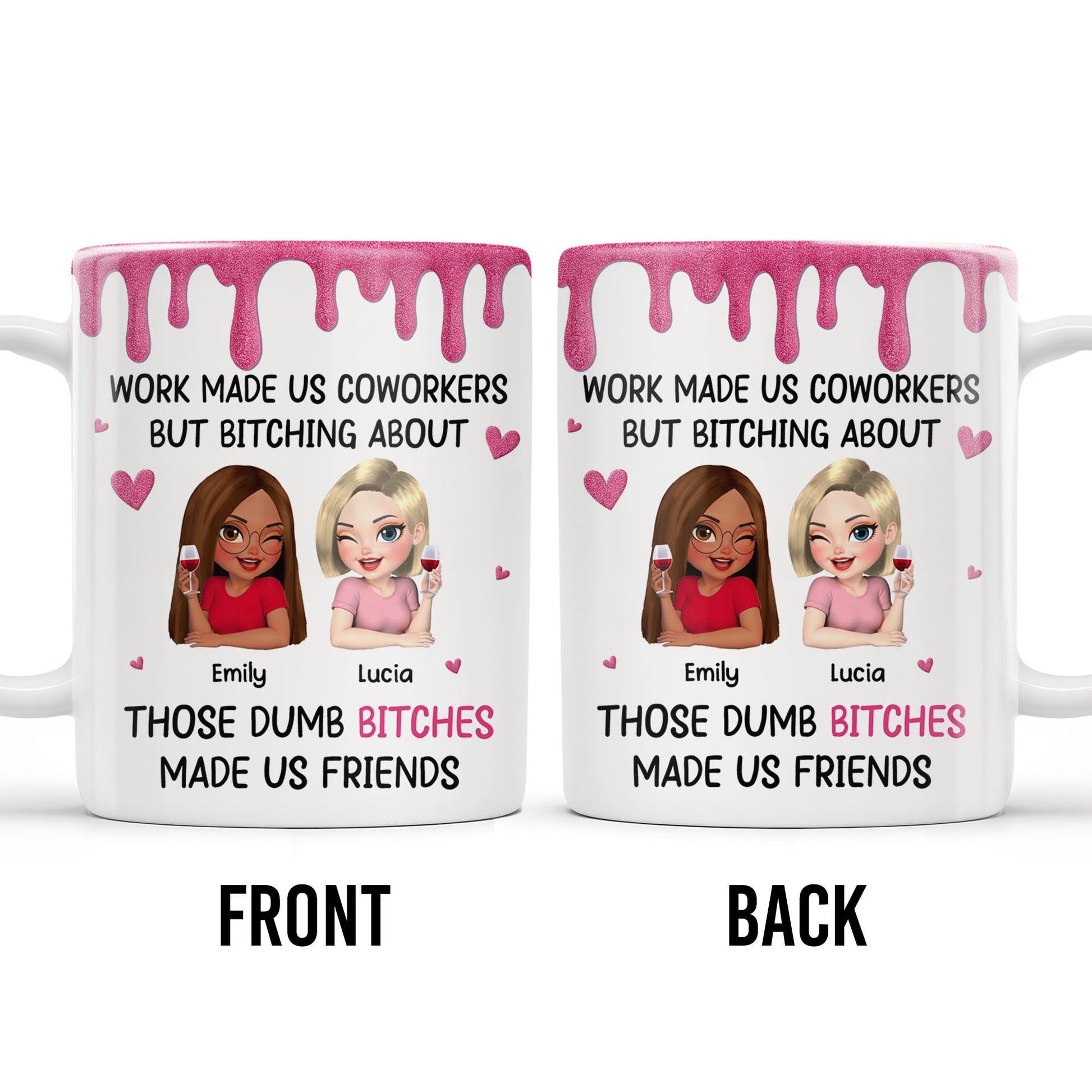 Work Made Us Coworkers, Cartoon Portraits And Wine Glass